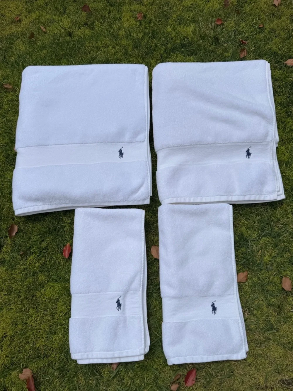 Polo Ralph Lauren 4-Piece Pony Bath Towel Set Bright White 100% Cotton Soft GUC